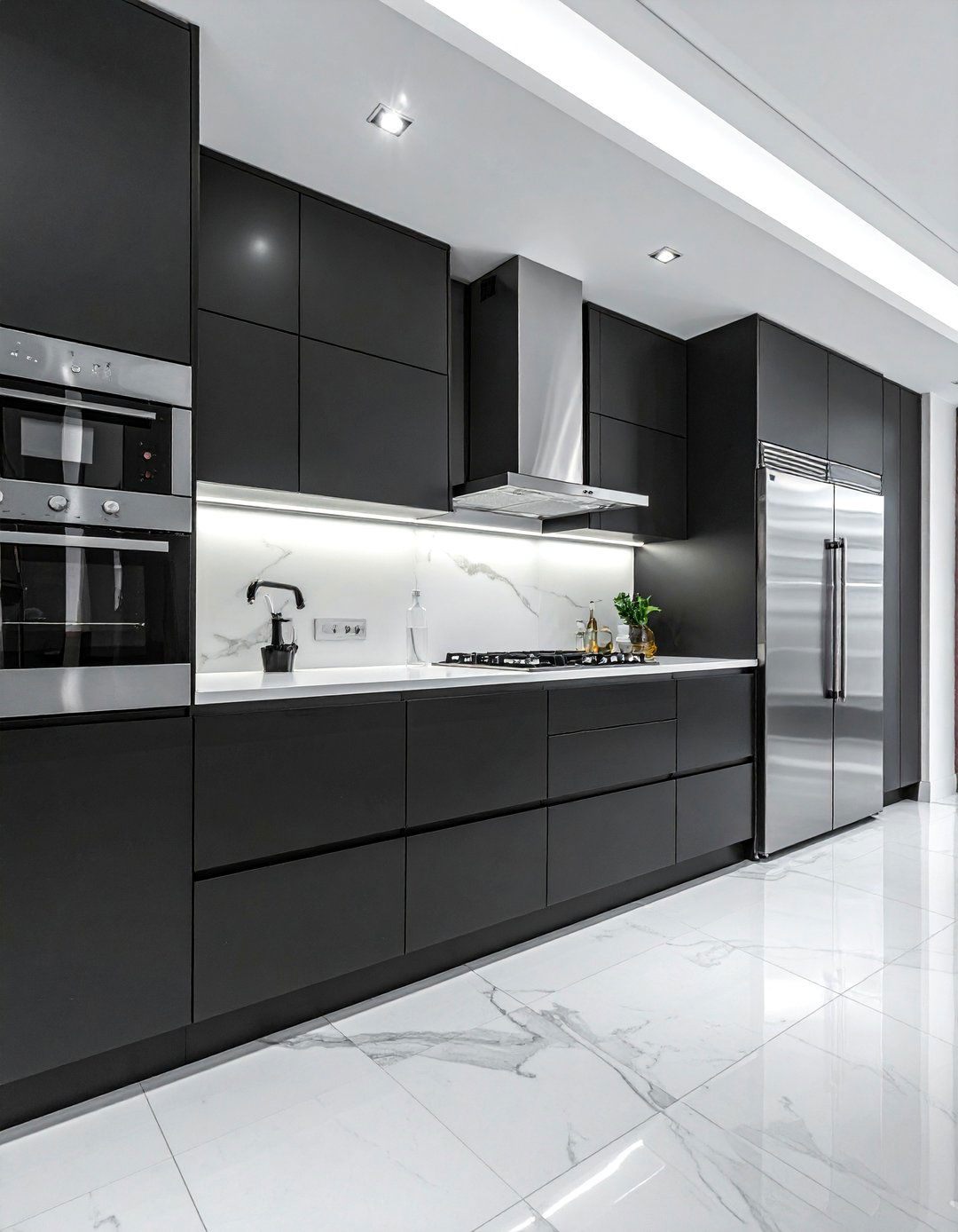 Black and White Kitchen with Stainless Steel Appliances - 40 Black and White Kitchen Ideas for a Classic and Chic Space