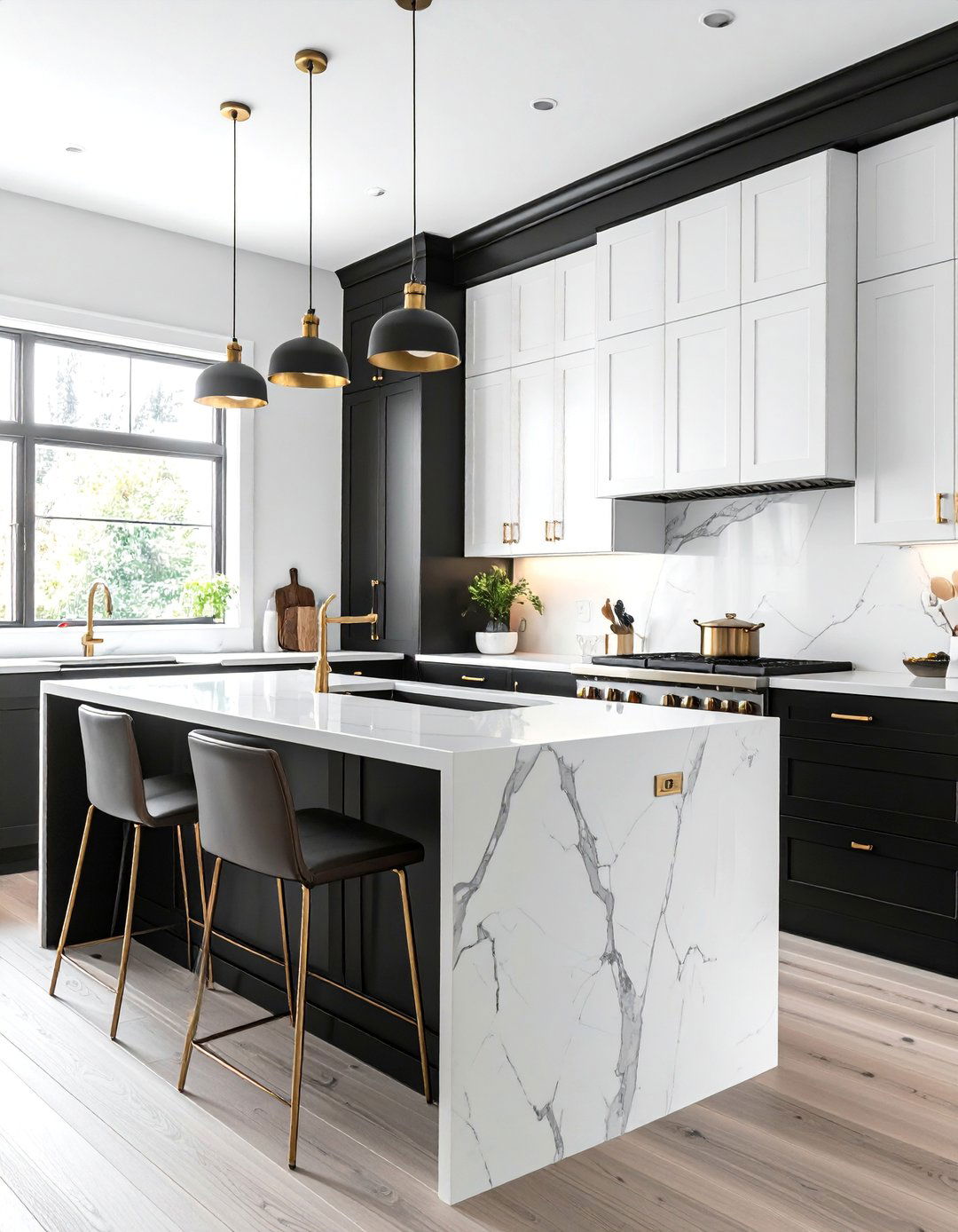 Black and White Kitchen with Tuxedo Cabinets - 40 Black and White Kitchen Ideas for a Classic and Chic Space