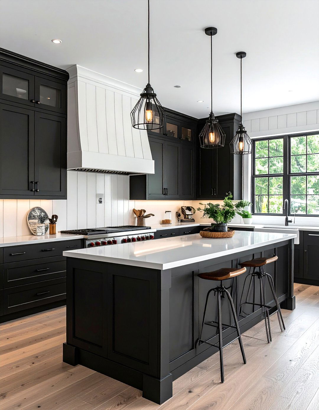 Black and White Kitchen with Vertical Shiplap