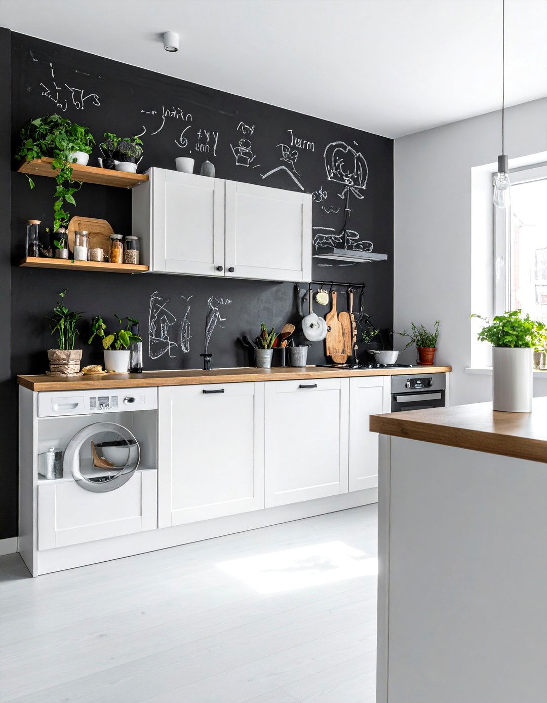 Black and White Kitchen with a Chalkboard Wall - 40 Black and White Kitchen Ideas for a Classic and Chic Space