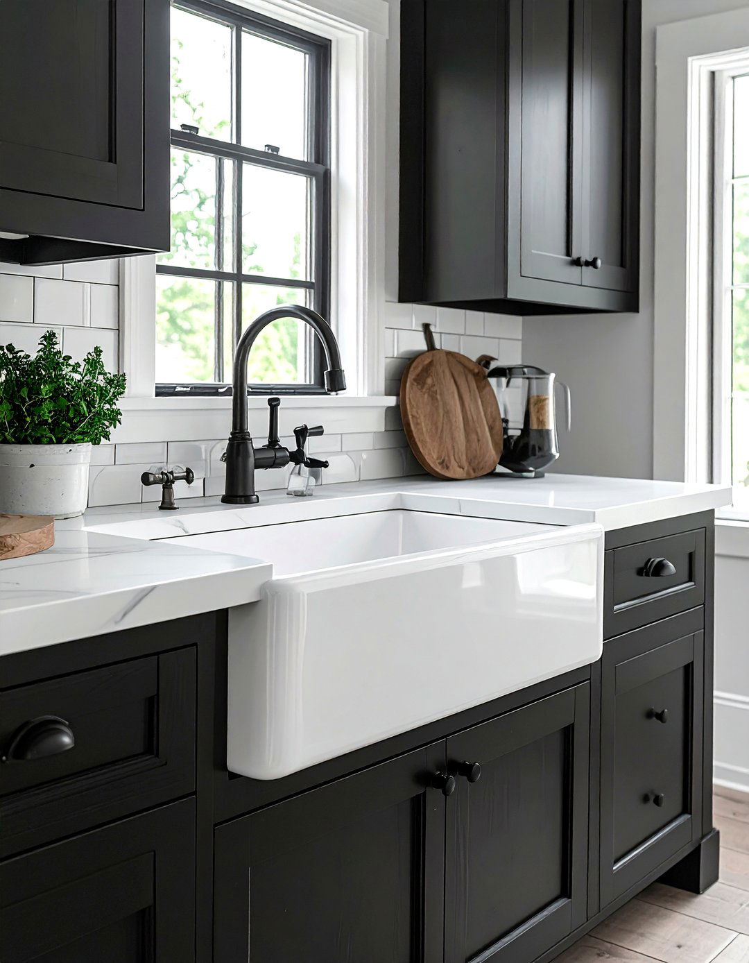 Black and White Kitchen with a Farmhouse Sink - 40 Black and White Kitchen Ideas for a Classic and Chic Space