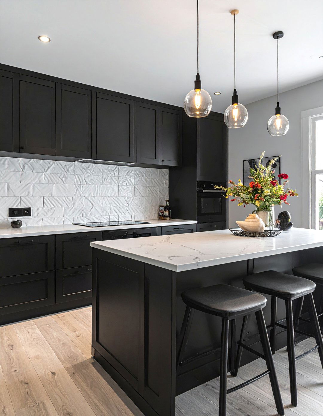 Black and White Kitchen with a Zellige Tile Backsplash - 40 Black and White Kitchen Ideas for a Classic and Chic Space