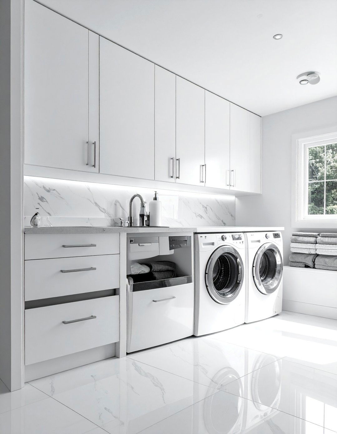 Black and White Laundry Room with Polished Chrome Fixtures - 15 Black and White Laundry Room Ideas for Elegance