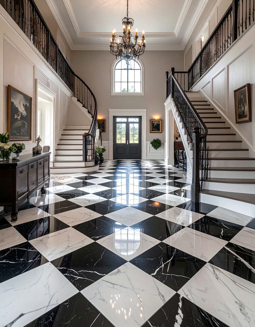 Black and White Marble Checkerboard Flooring - 40 Farmhouse Flooring Ideas to Enhance Your Home's Charm