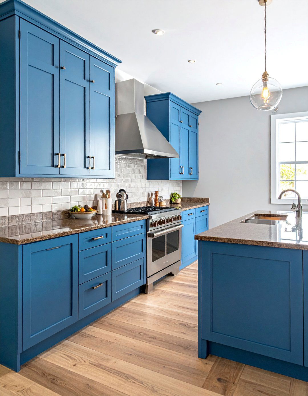 Blue Pantry Cabinets With a Brown Granite Countertop - 20 Blue Kitchen Cabinets With Brown Granite Countertops Ideas