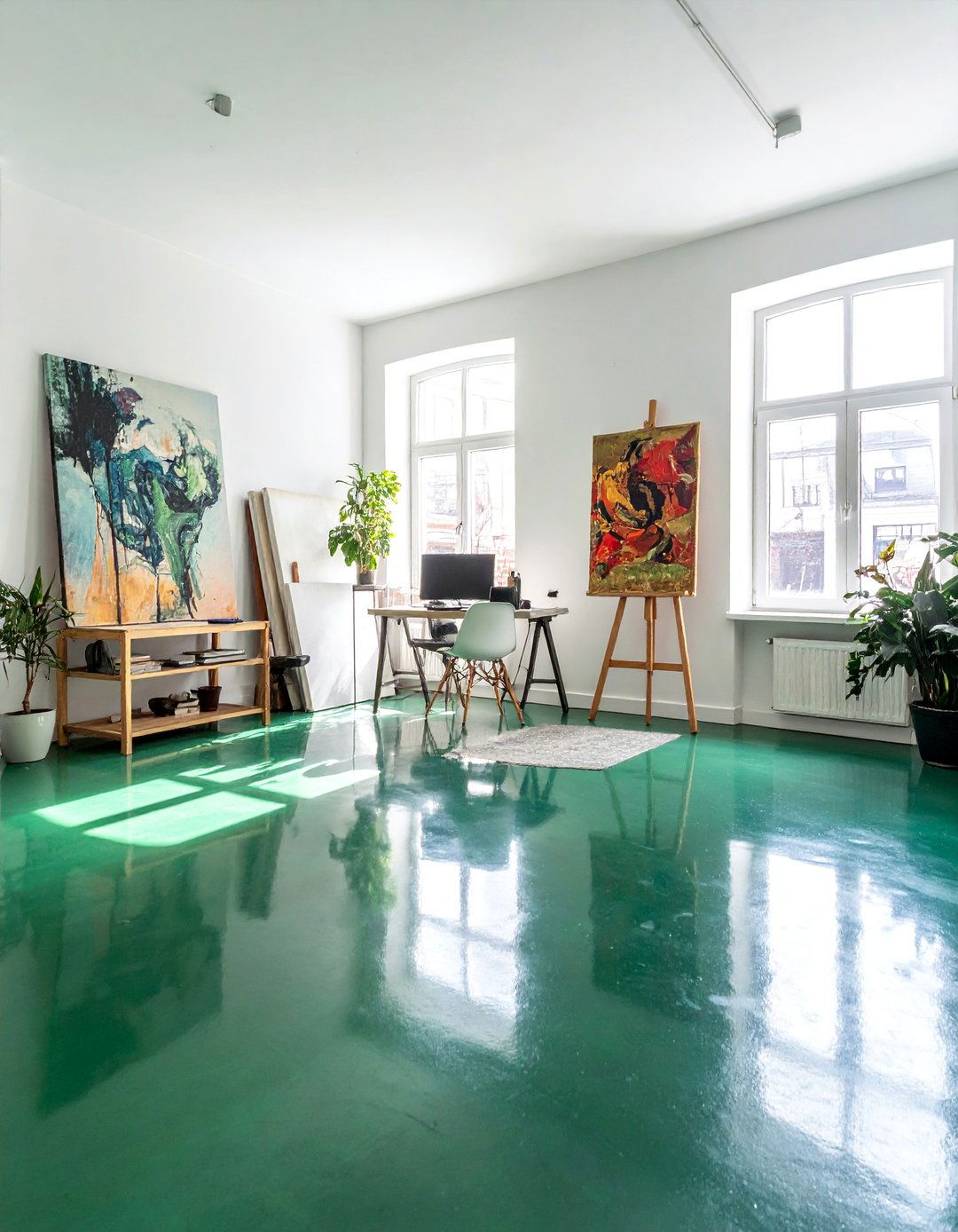 Blue and Green Stained Concrete Floors - 25 Stained Concrete Floors for Modern Interiors