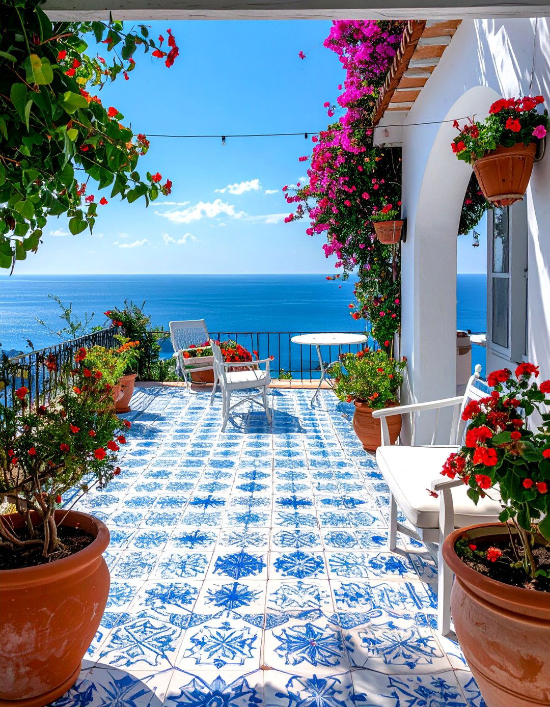 Blue and White Mediterranean Patio Tiles - 30 Patio Tile Ideas for a Stylish Outdoor Space