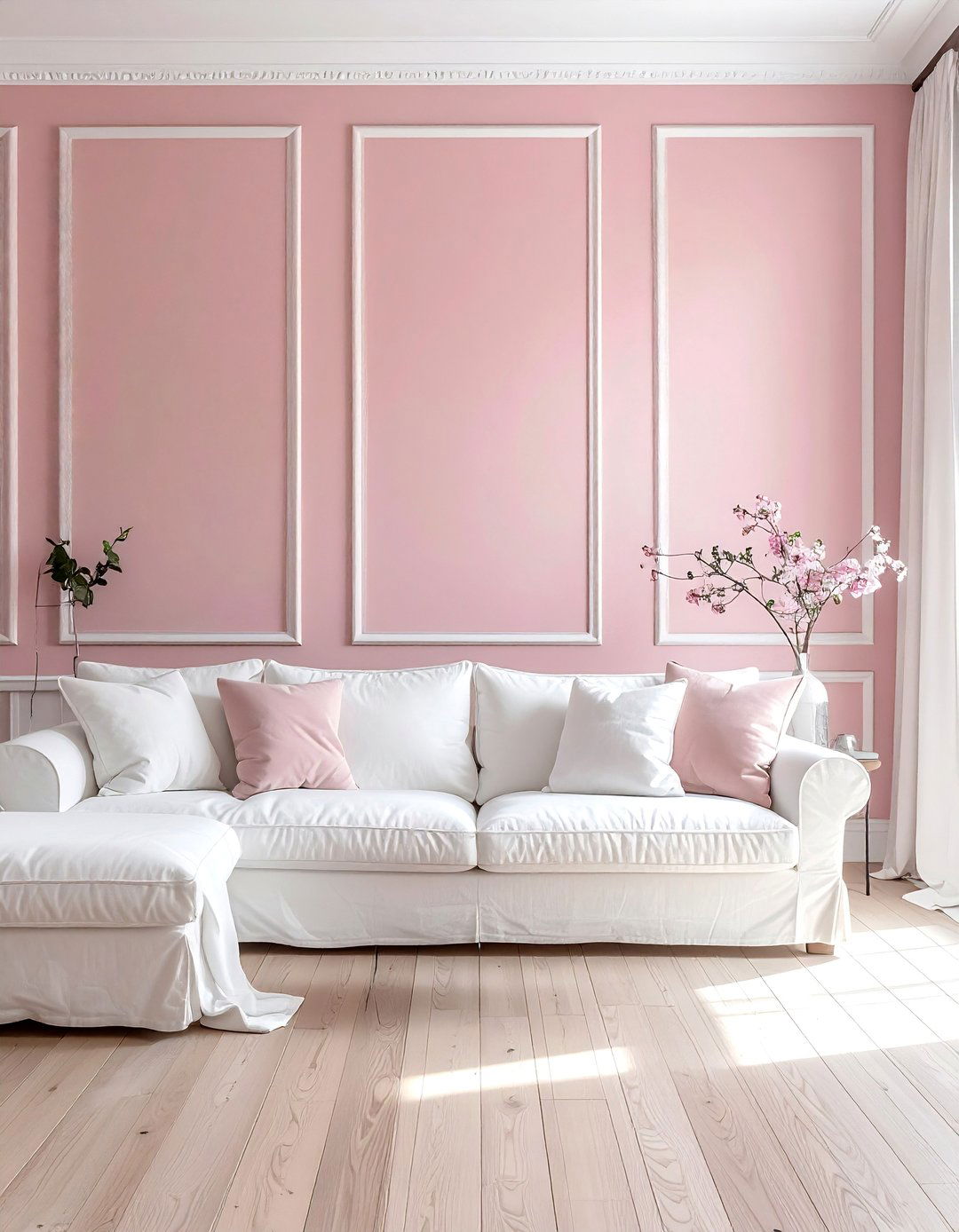 Blush Pink Walls for a Soft Pink and White Living Room - 20 Pink and White Living Room Ideas for a Cozy Look