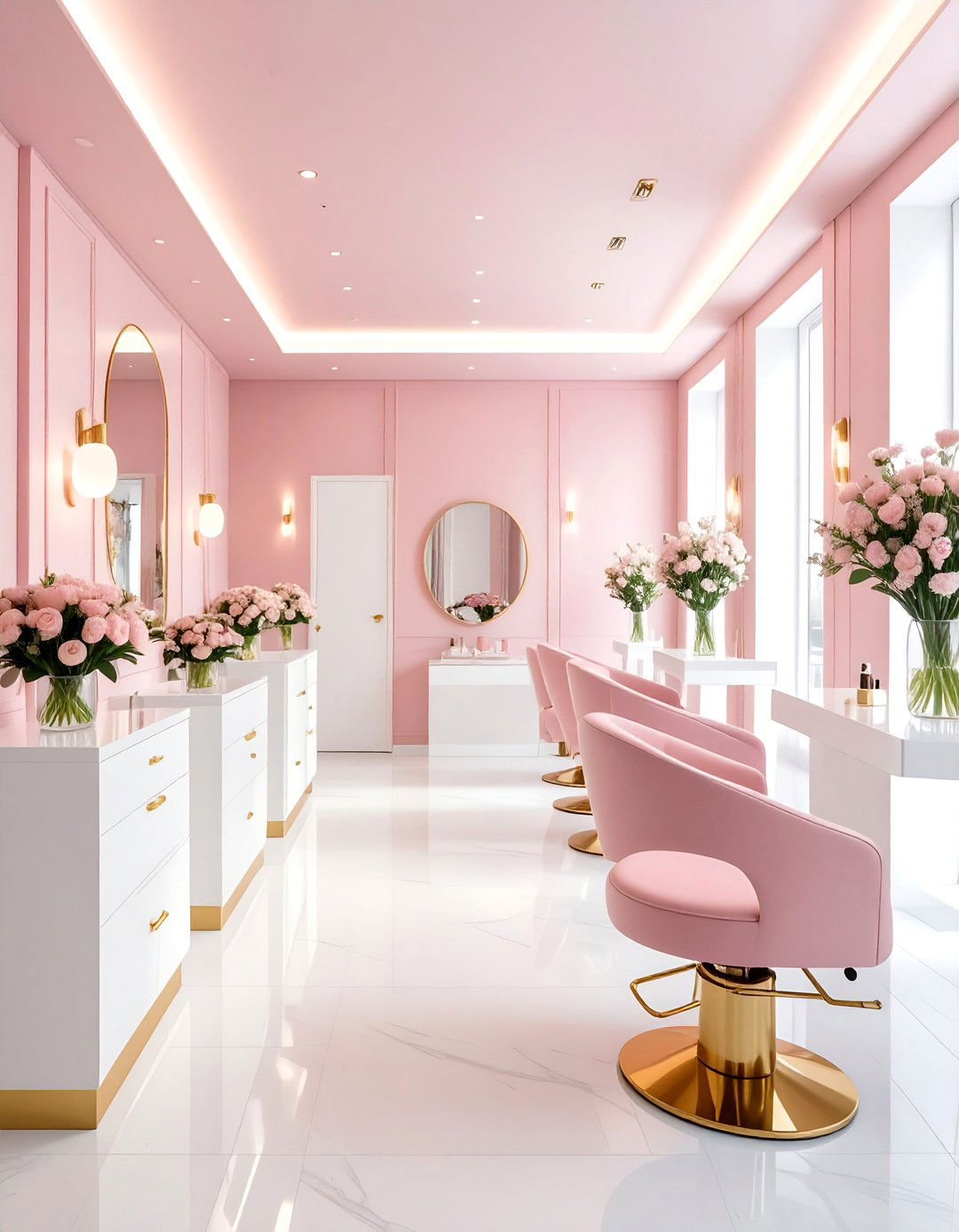 Blush Pink and Gold Accent Nail Salon Design - 30 Nail Salon Interior Design Ideas for a Chic Look