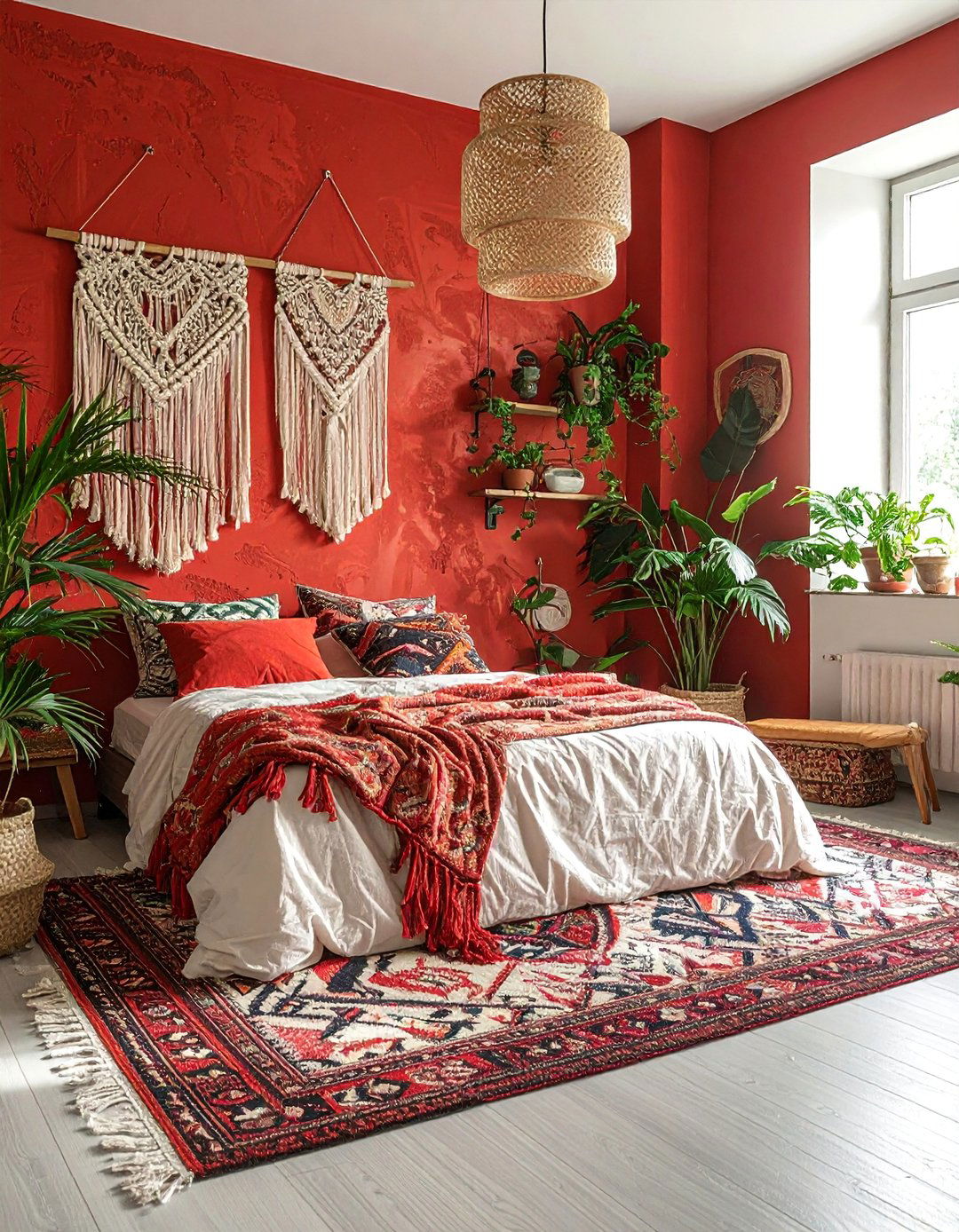 Bohemian Red Bedroom with Layered Textiles - 20 Red Bedroom Ideas to Create a Bold and Cozy Space