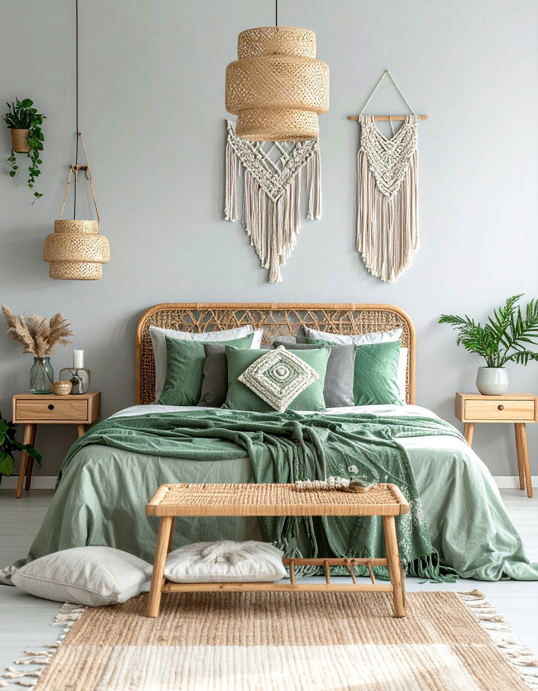 Bohemian Style Sage Green and Grey Bedroom - 25 Sage Green and Grey Bedroom Ideas for a Relaxing Retreat