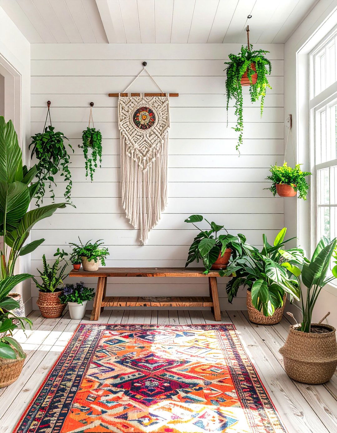 Bohemian Style Shiplap Wall Entryway - 25 Shiplap Wall Entryway Ideas to Welcome Guests