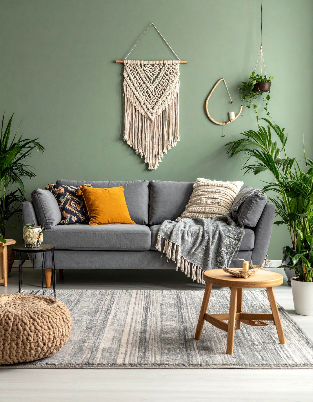 Bohemian Style with Earthy Sage and Grey Tones - 20 Grey and Sage Green Living Room Ideas