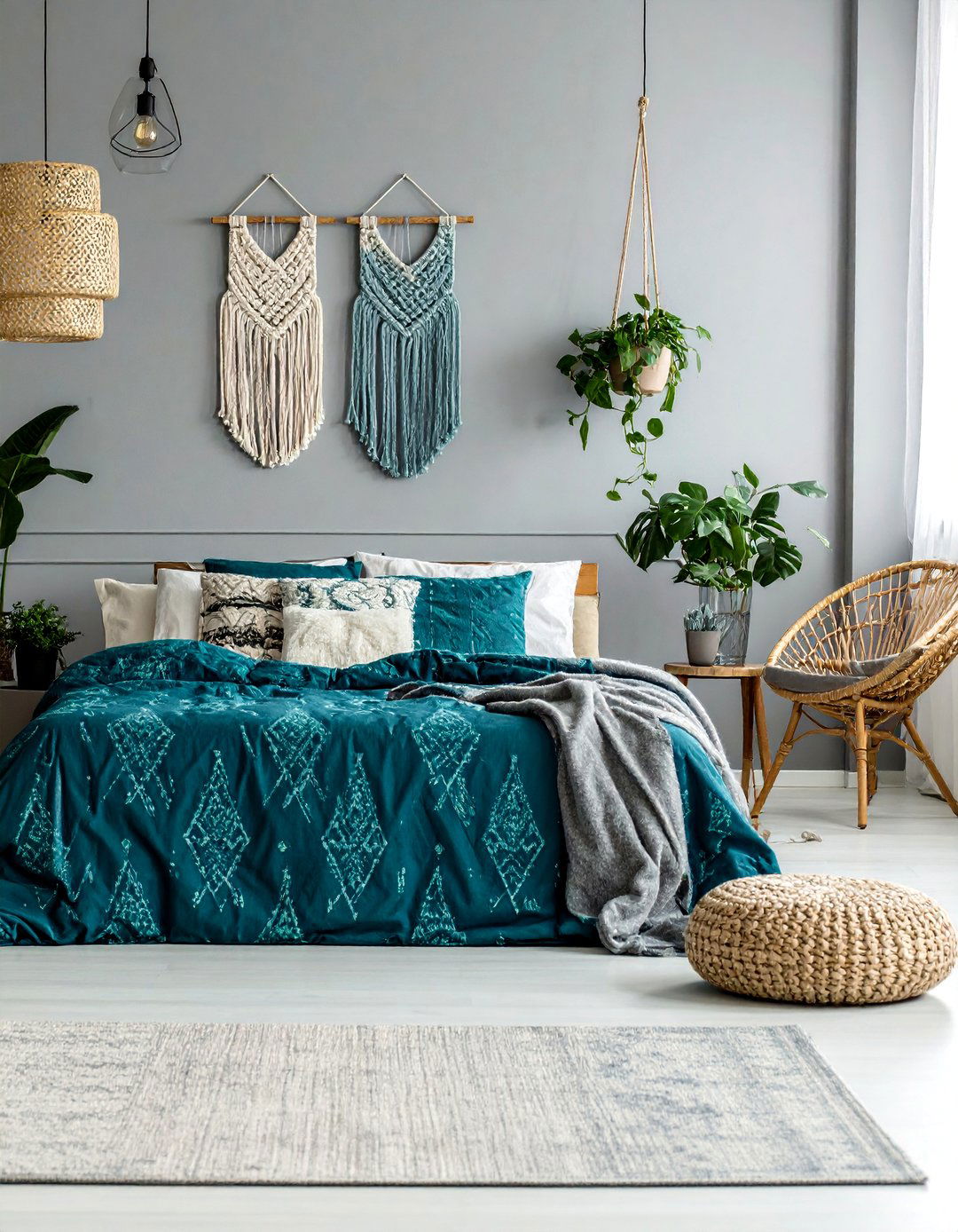 Bohemian Teal and Grey Bedroom - 15 Teal and Grey Bedroom Ideas for a Stylish Retreat