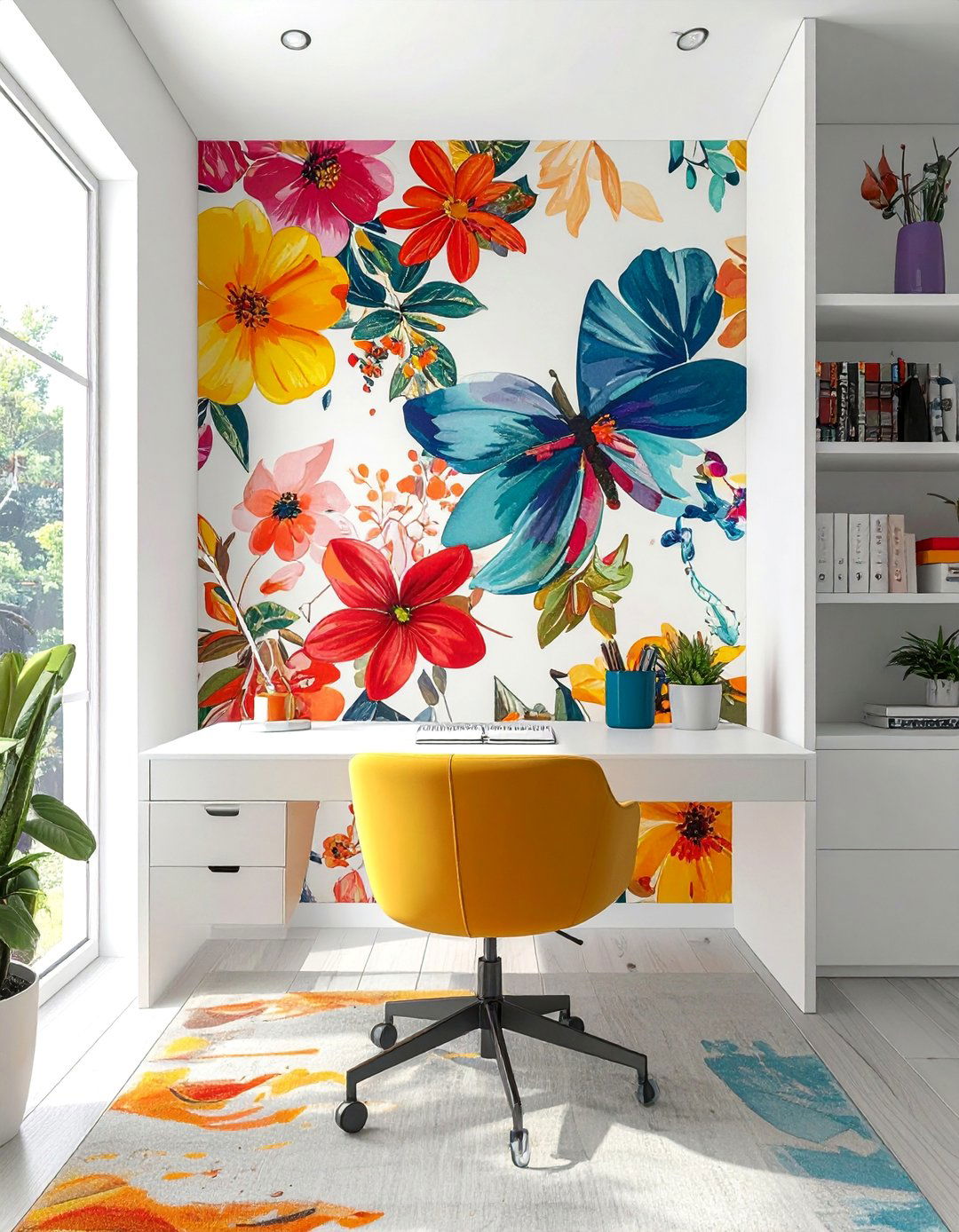 Bold Wallpaper as an Eclectic Home Office Focal Point - 25 Eclectic Home Office Ideas for Creative Workspaces