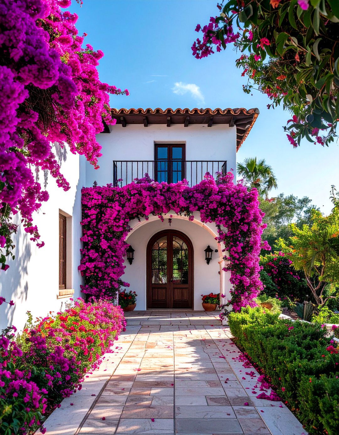 Bougainvillea Covered Walls Spanish Bungalow Exterior - 25 Spanish Bungalow Exterior Ideas for Timeless Appeal