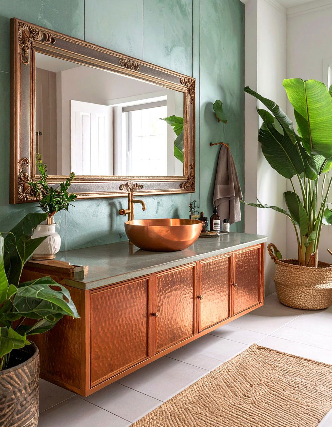 Brass and Copper Accent Suite - 25 Boho Bathroom Ideas for a Free-Spirited Retreat