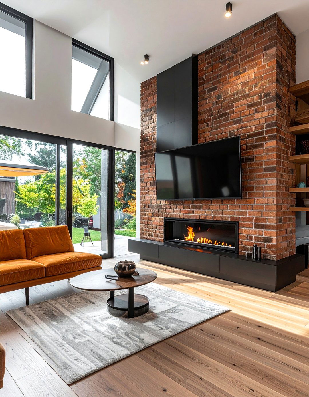 Brick Accent Wall with a Fireplace - 20 Brick Accent Wall Ideas for Modern Home Design