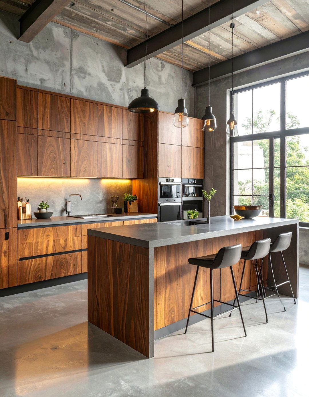 Brown Kitchen with Concrete Countertops - 20 Brown Kitchen Ideas for a Warm, Earthy Feel