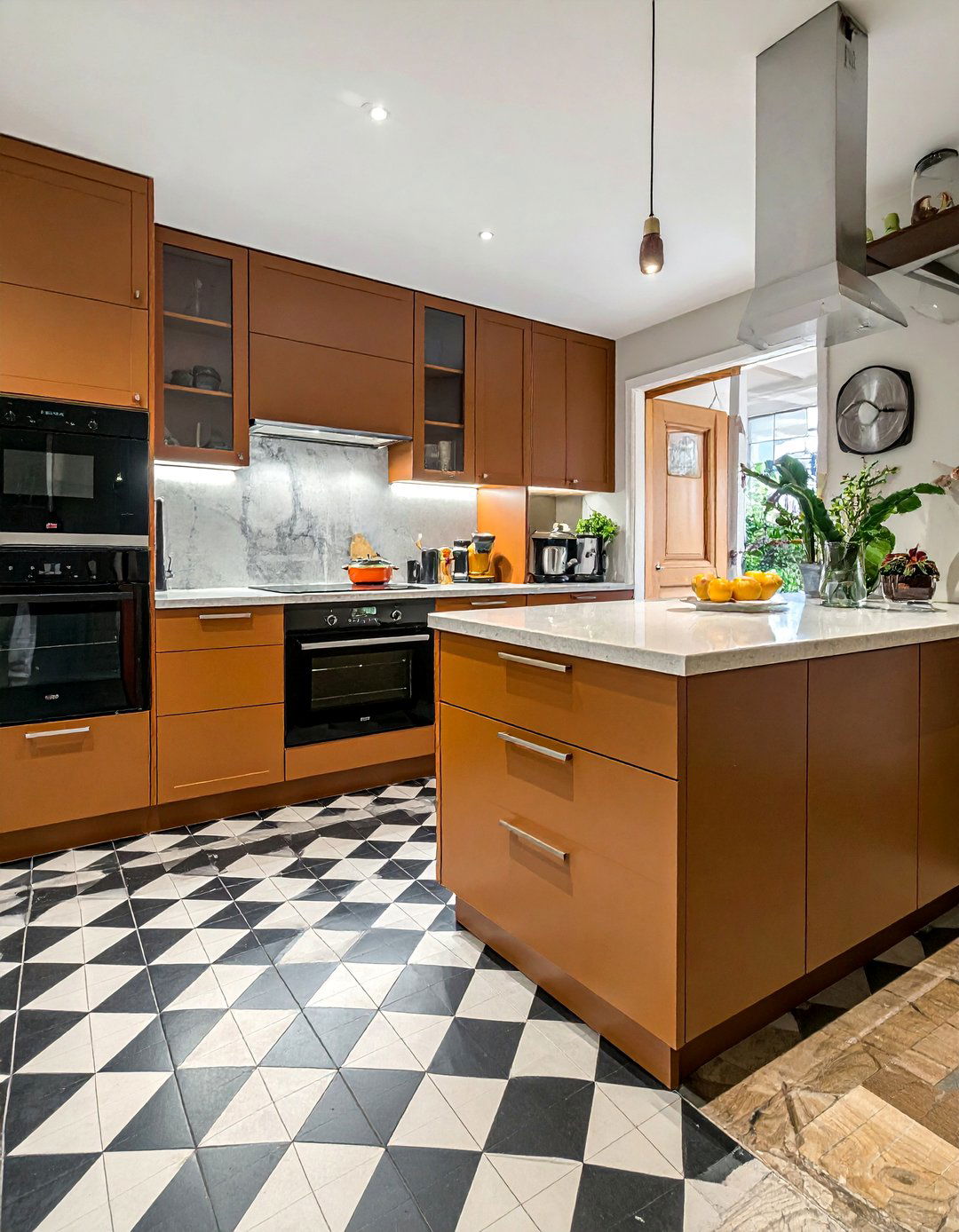 Brown Kitchen with a Statement Floor - 20 Brown Kitchen Ideas for a Warm, Earthy Feel