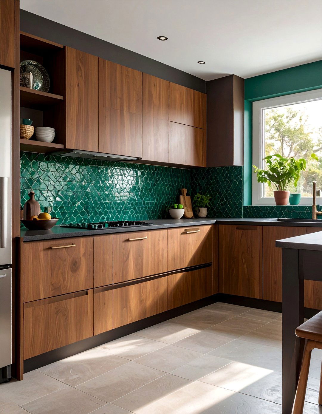 Brown Kitchen with a Textured Tile Backsplash - 20 Brown Kitchen Ideas for a Warm, Earthy Feel