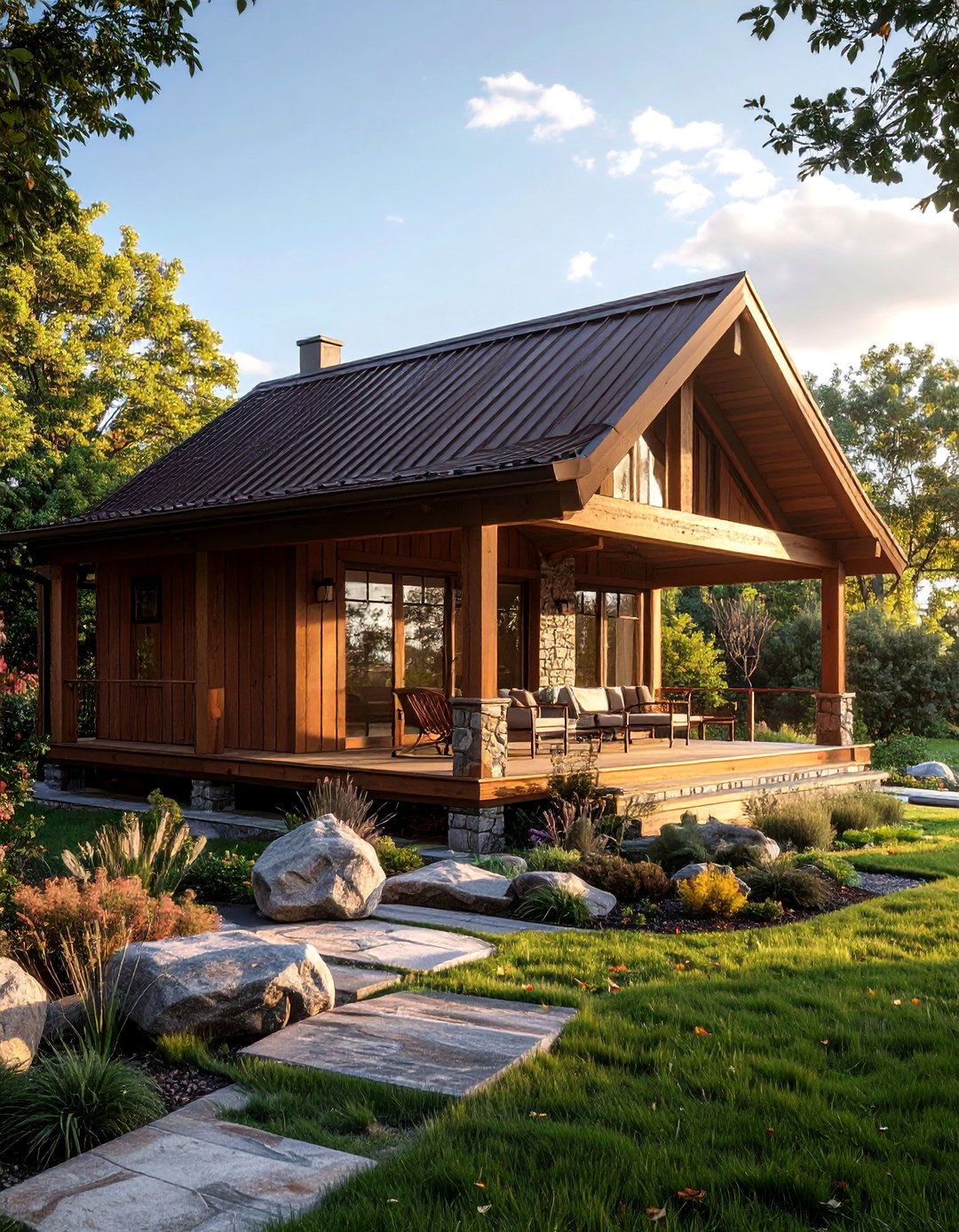 Brown Metal Roof Natural Porch Design - 30 Metal Roof Porch Design Ideas for Durability
