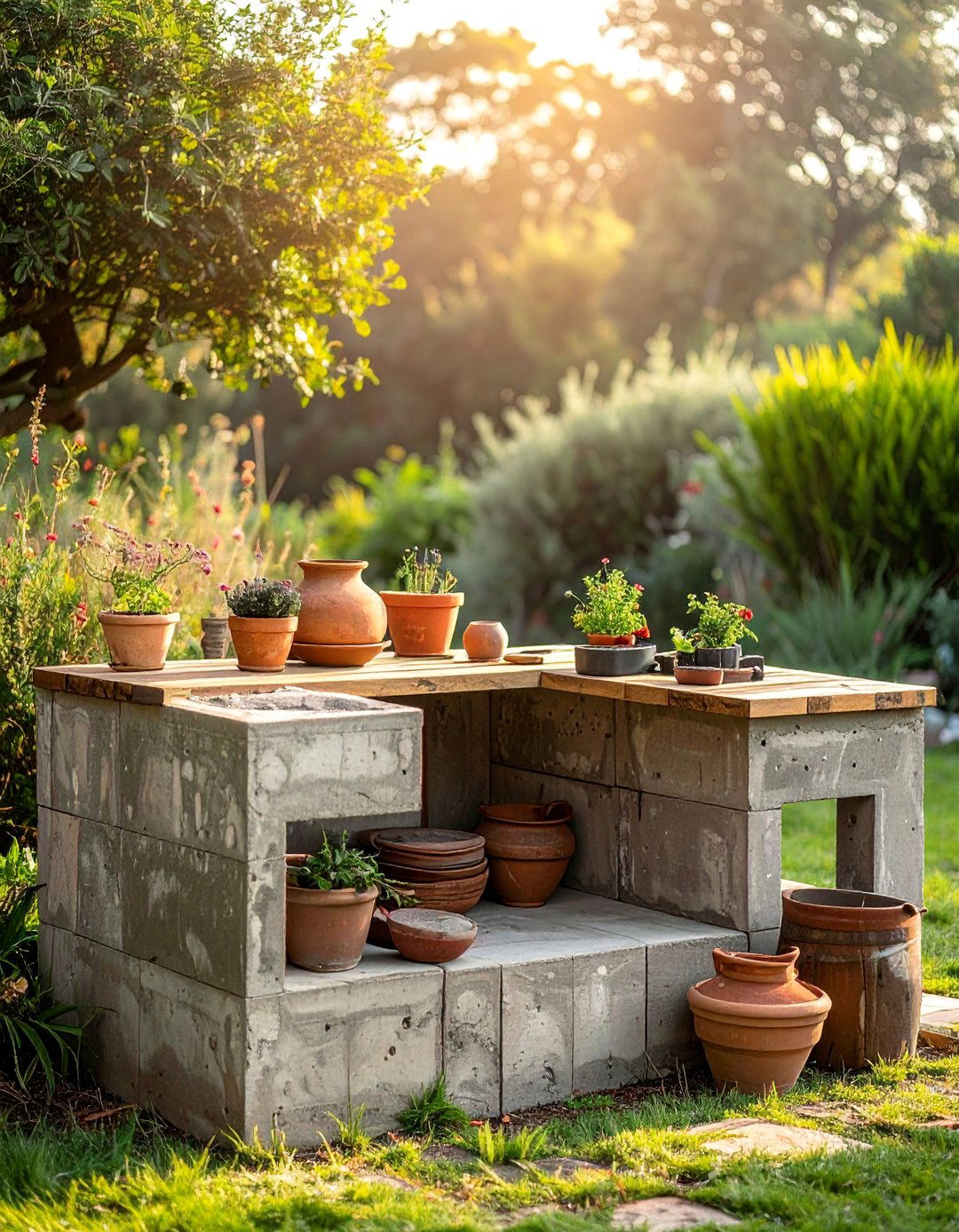 Budget Cinder Block Configuration - 20 Mud Kitchen Ideas for Outdoor Play Fun