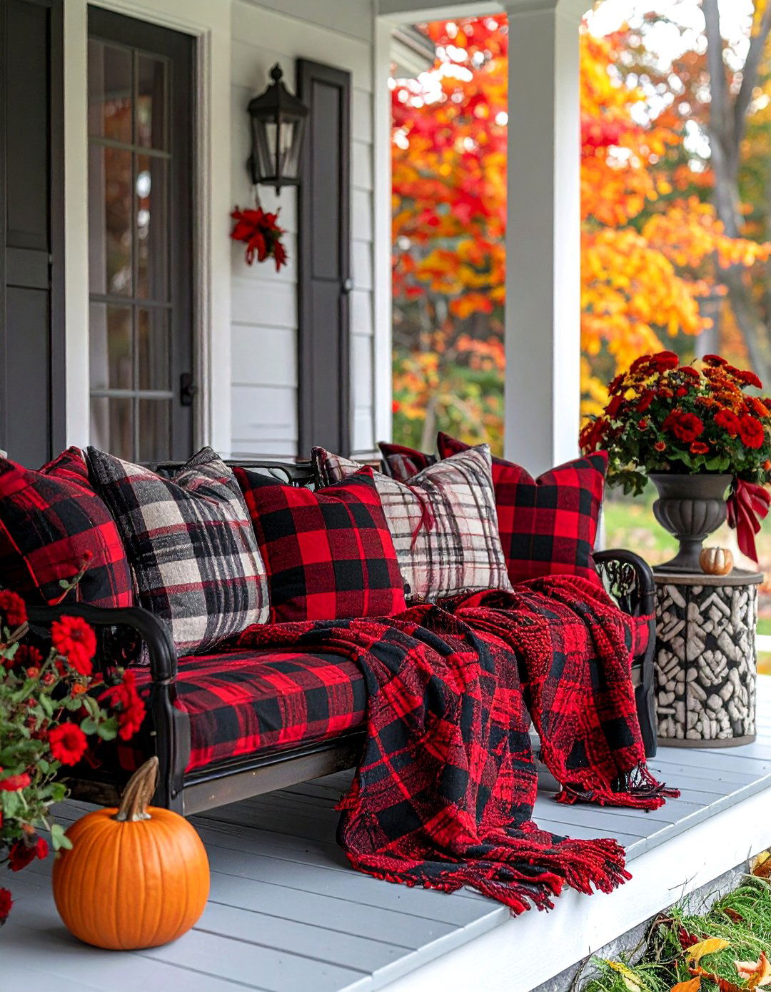 Buffalo Check Pattern Elements - 30 Front Door Fall Decor Ideas to Welcome the Season