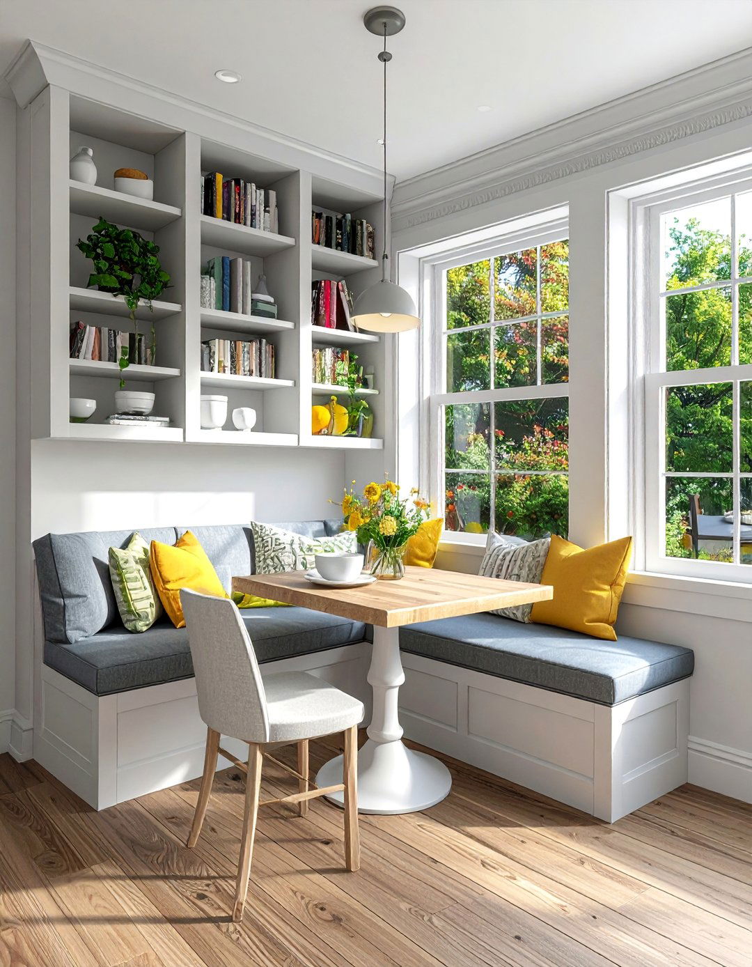 Built In Bookshelf Integration - 25 Corner Breakfast Nook Ideas for a Charming Dining Spot