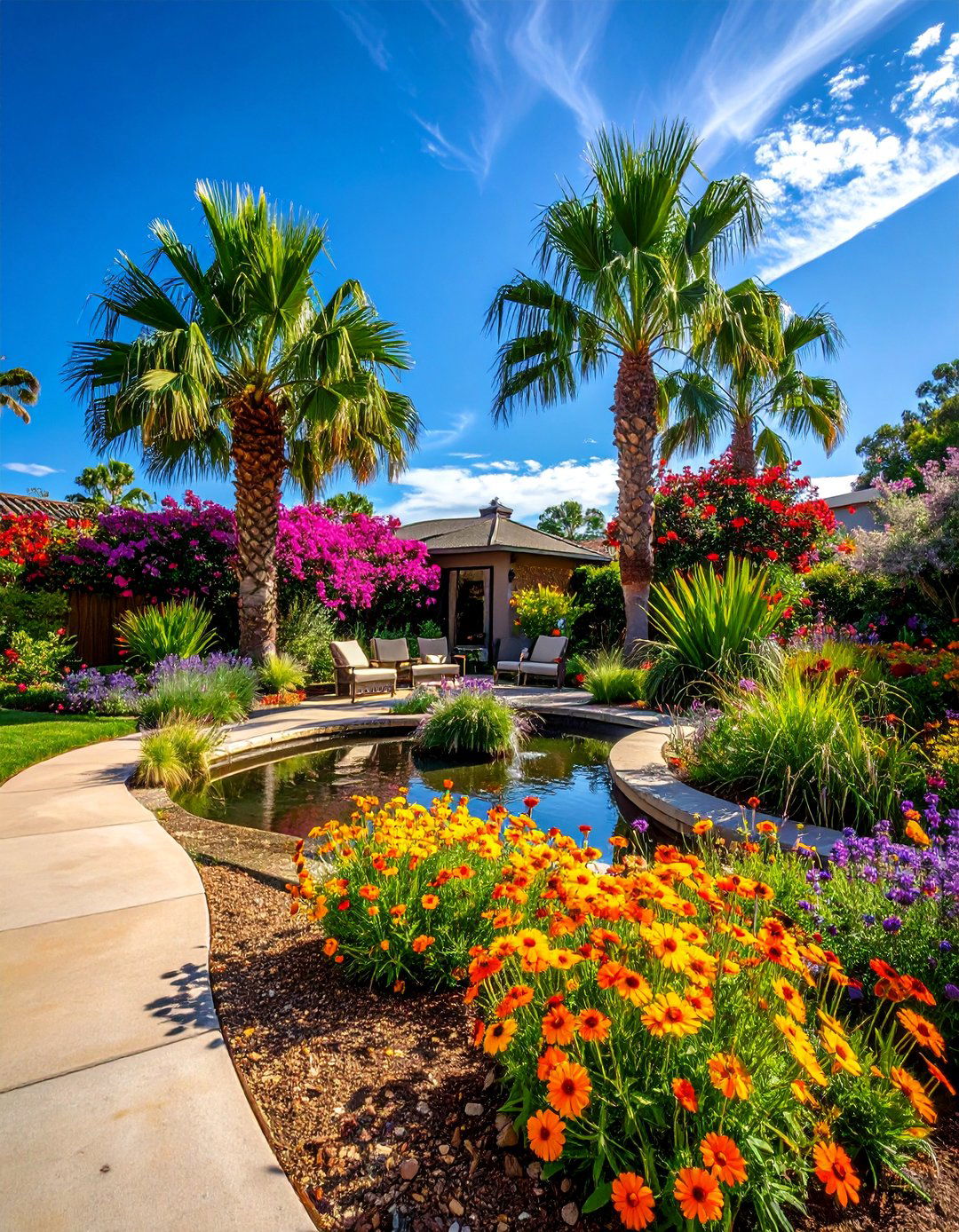 Butterfly Palm Pollinator Garden - 30 Front Yard Palm Tree Landscape Design Ideas