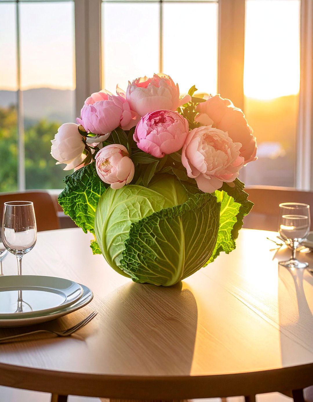 Cabbage Flower Vase Spring Centerpiece - 25 Spring Centerpiece Ideas for a Fresh Look