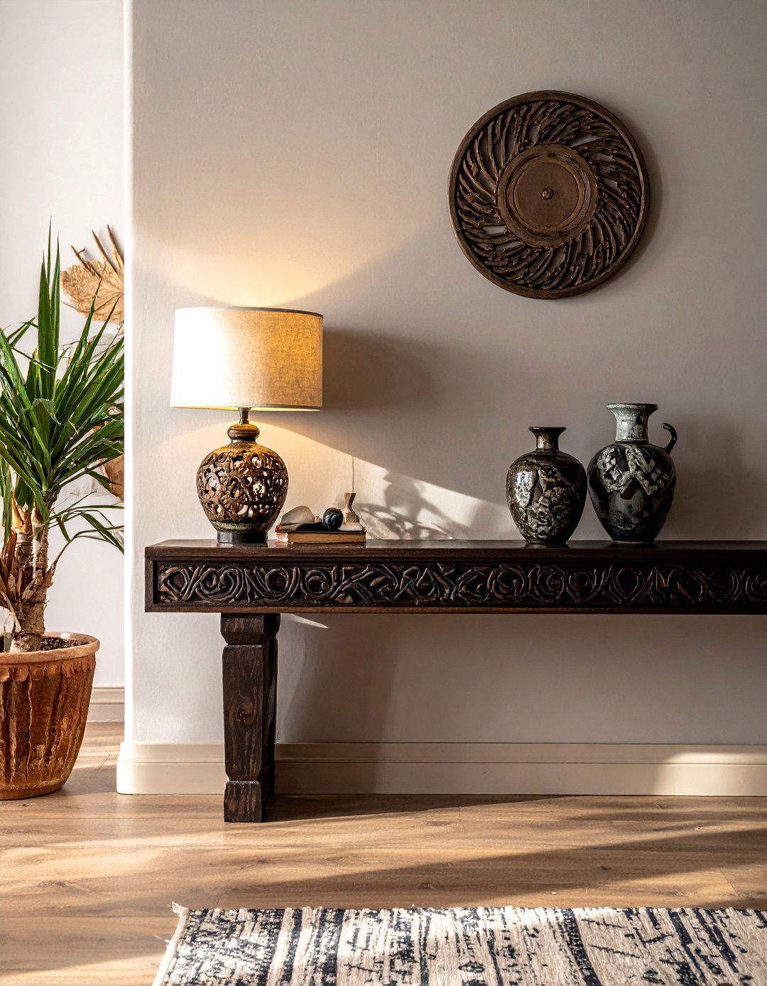 Carved Wood Console Southwestern Living Room - 25 Southwestern Living Room Ideas for a Cozy Retreat