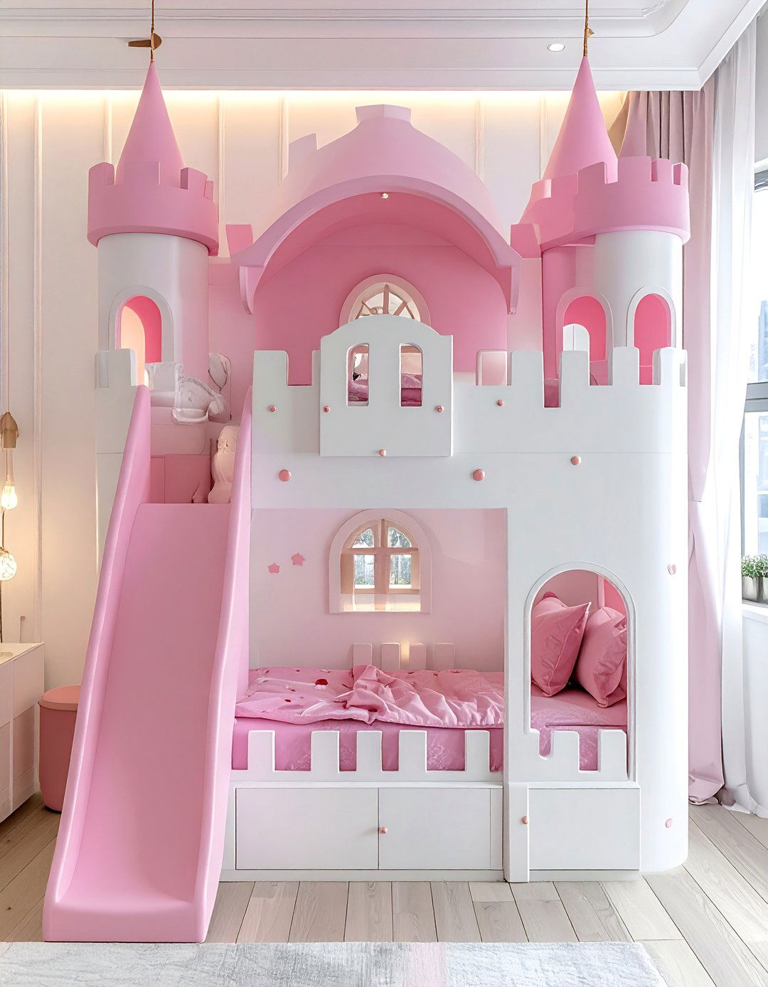 Castle Bunk Bed with a Slide - 25 Princess Room Ideas for a Dreamy Kids Room
