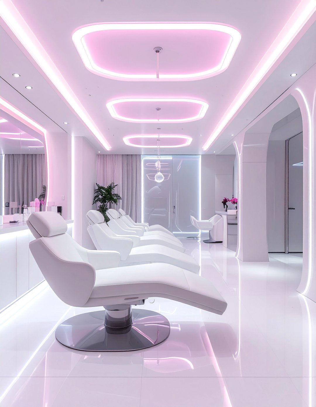 Ceiling Mounted Pedicure Bowl Nail Salon Design - 30 Nail Salon Interior Design Ideas for a Chic Look
