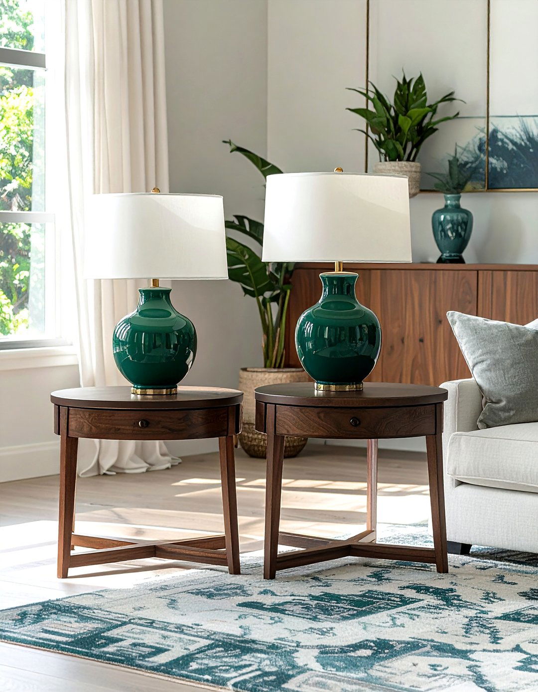 Ceramic Table Lamps with Fabric Shades - 40 Transitional Living Room Ideas for Modern Homes