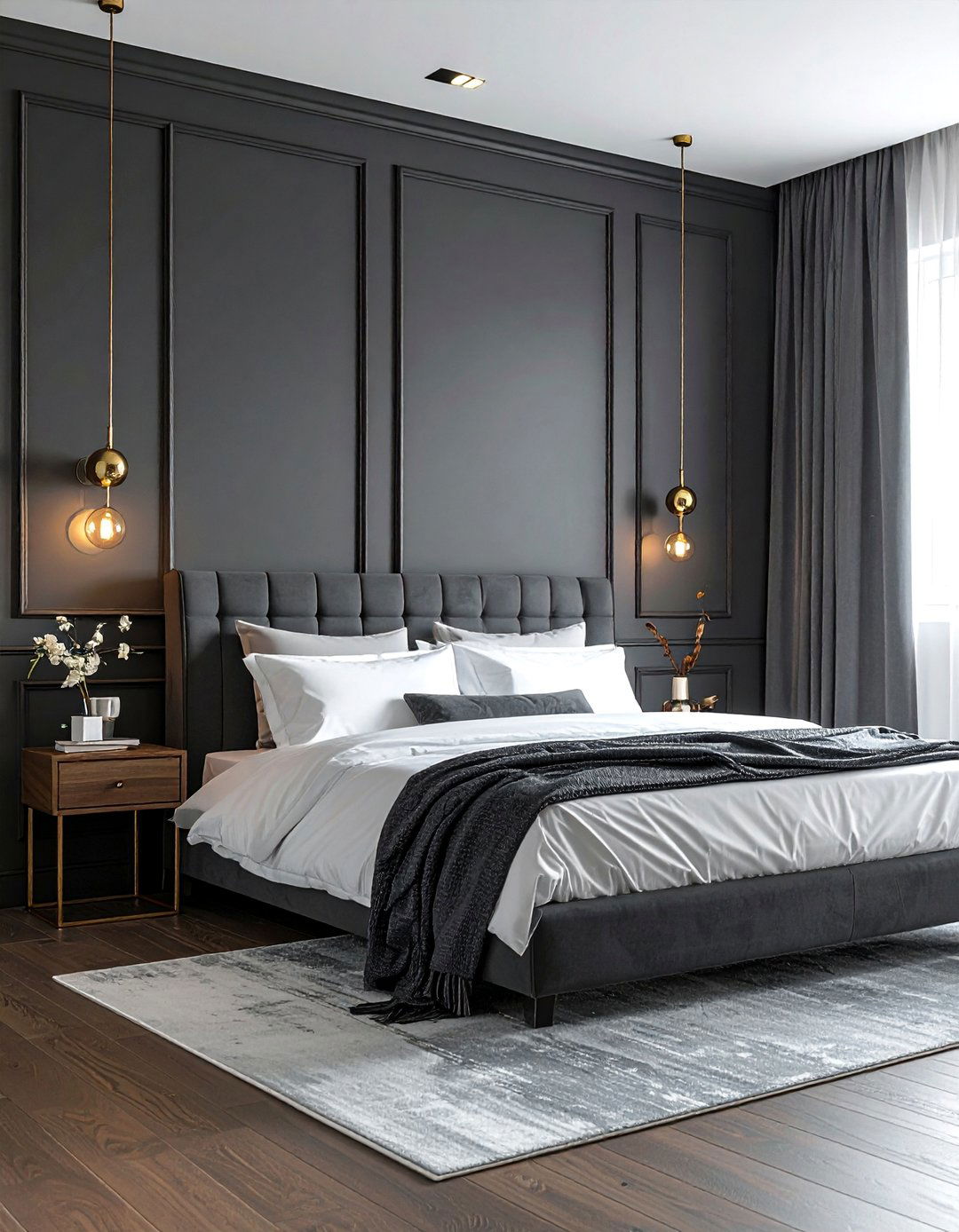 Charcoal Gray Wall Paneling - 25 Dark Bedroom Ideas for a Cozy and Moody Retreat