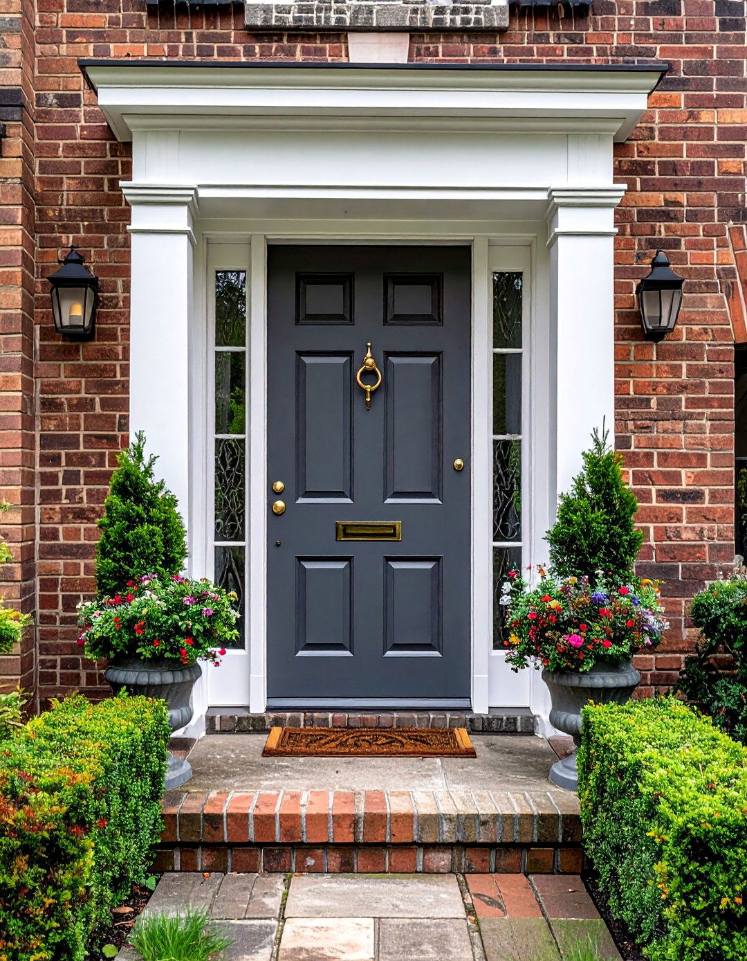 Charcoal Grey Front Door with Polished Brass Hardware - 25 Grey Front Door Ideas for a Stylish Entrance