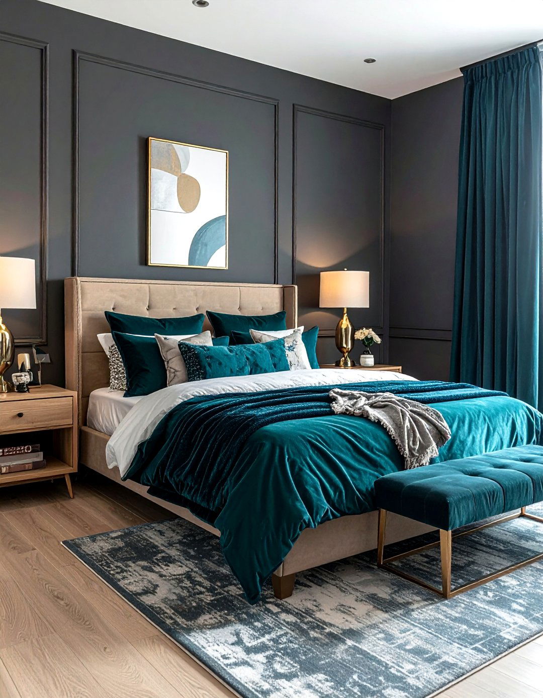 Charcoal Grey Walls with Teal Bedding - 15 Teal and Grey Bedroom Ideas for a Stylish Retreat