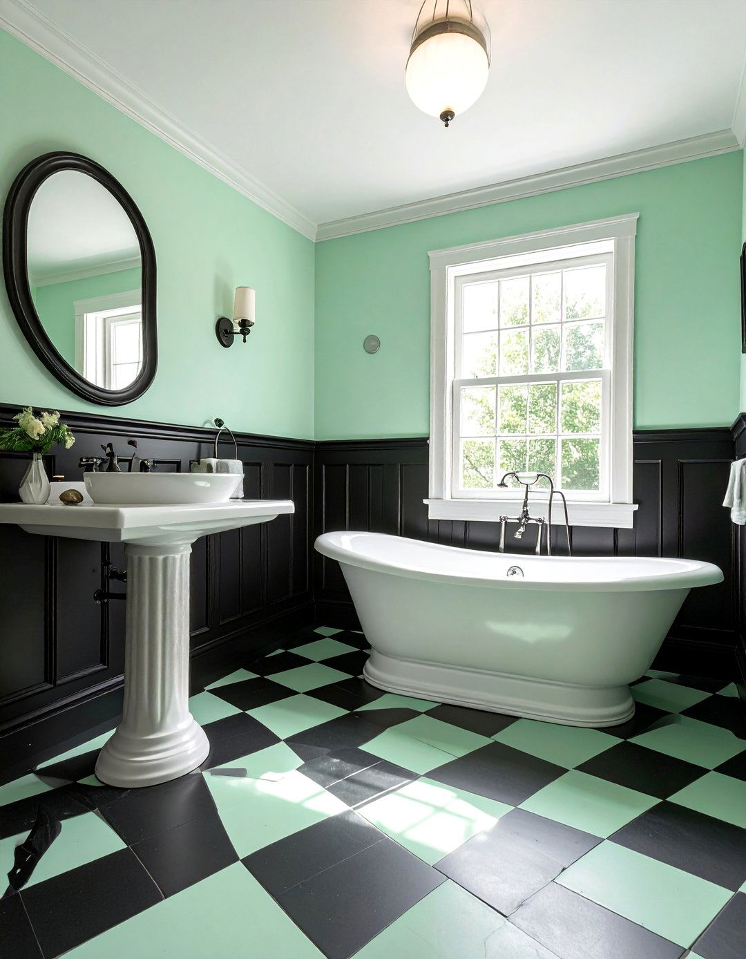 Checkerboard Floor in a Black and Green Bathroom - 15 Stunning Black and Green Bathroom Design Ideas