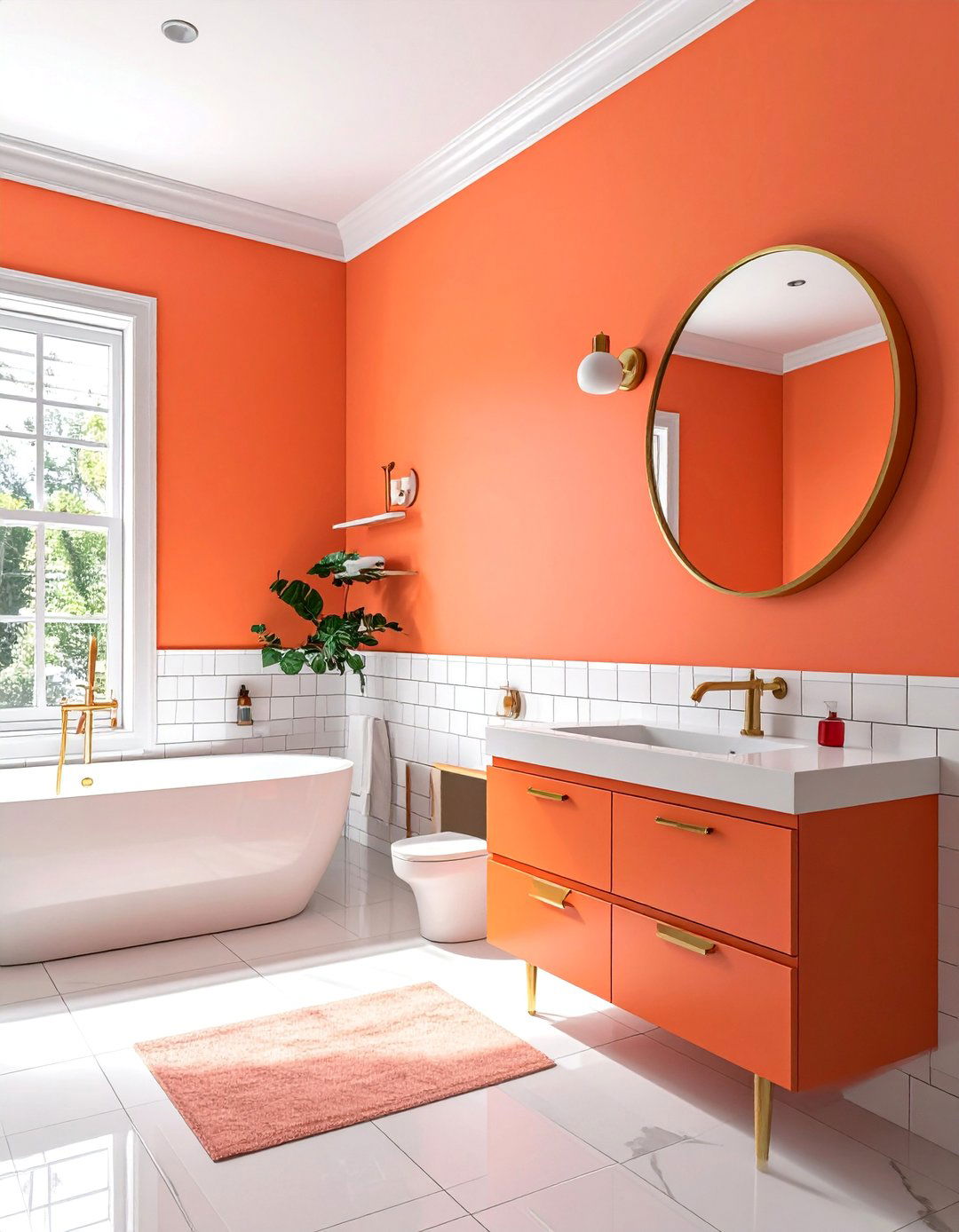 Cheerful Coral Orange in a Bathroom - 30 Orange Room Ideas to Brighten Your Home