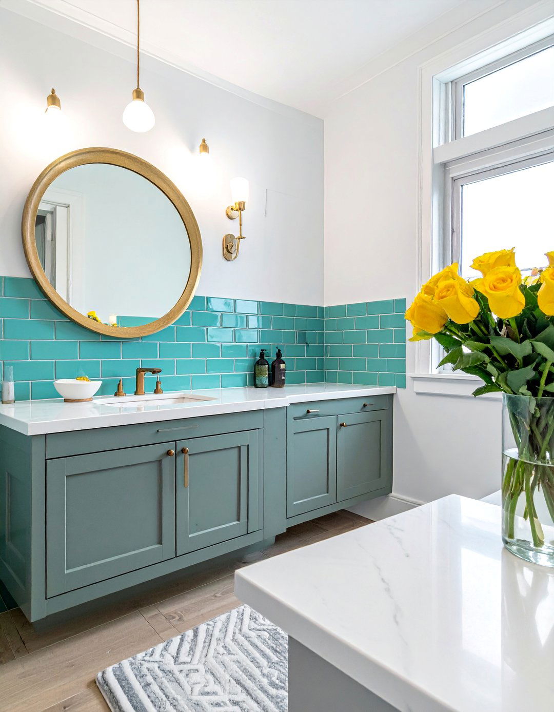 Cheerful Teal Bathroom Subway Tiles - 25 Colorful Bathroom Ideas to Brighten Your Space