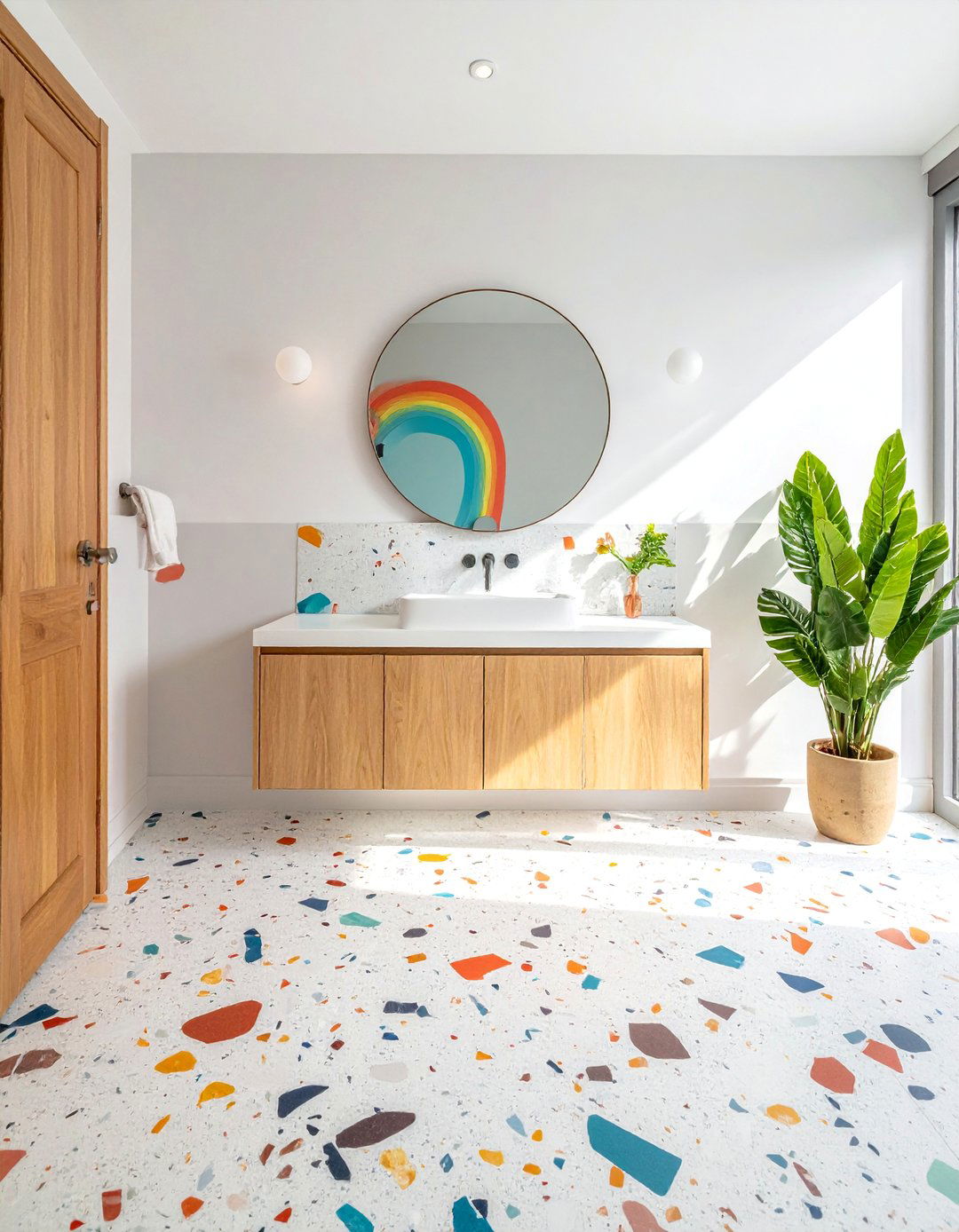 Cheerful Terrazzo Pattern Powder Room Floor Tile - 25 Powder Room Floor Tile Ideas for a Stunning Look