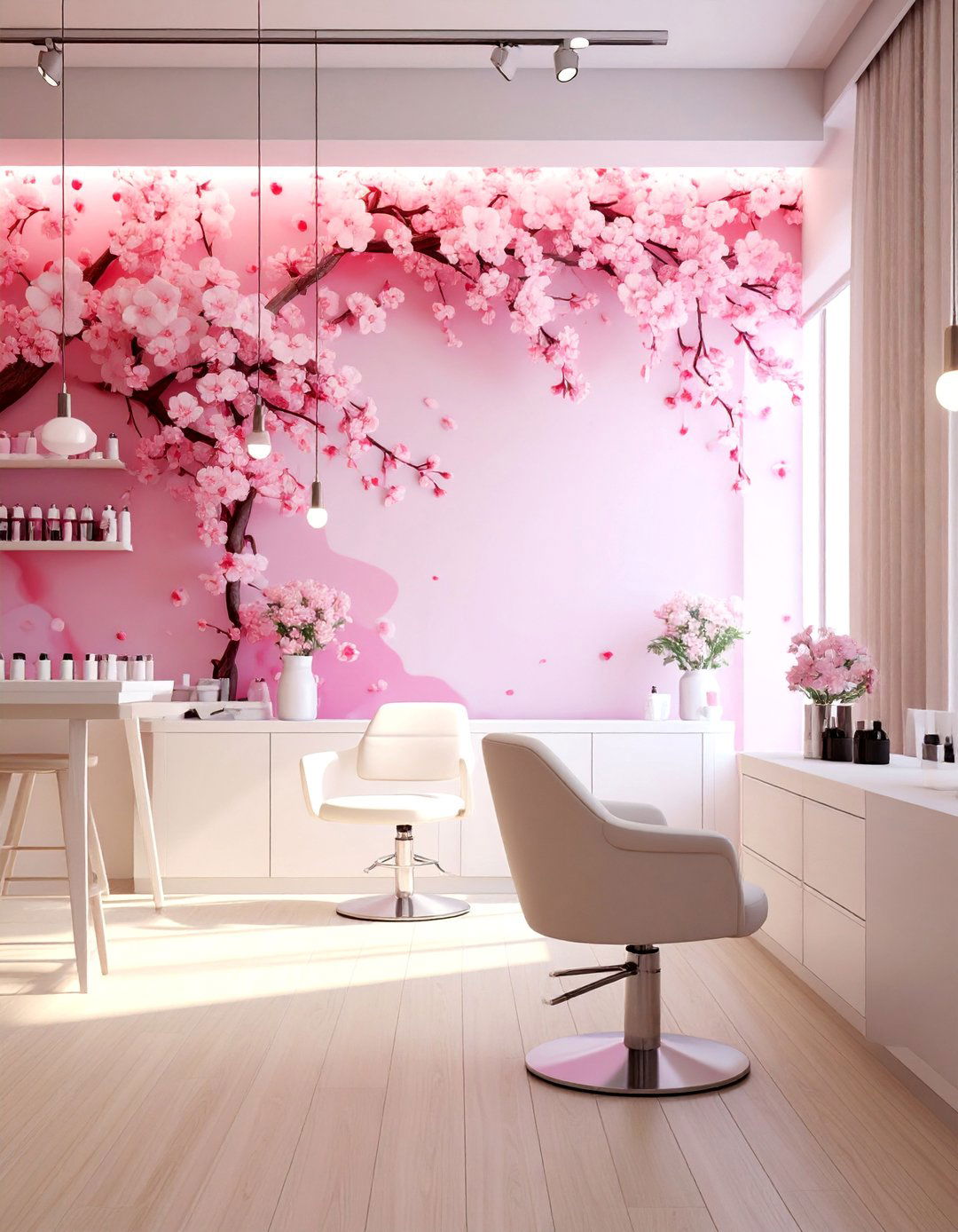 Cherry Blossom Themed Nail Salon Decor - 30 Nail Salon Interior Design Ideas for a Chic Look