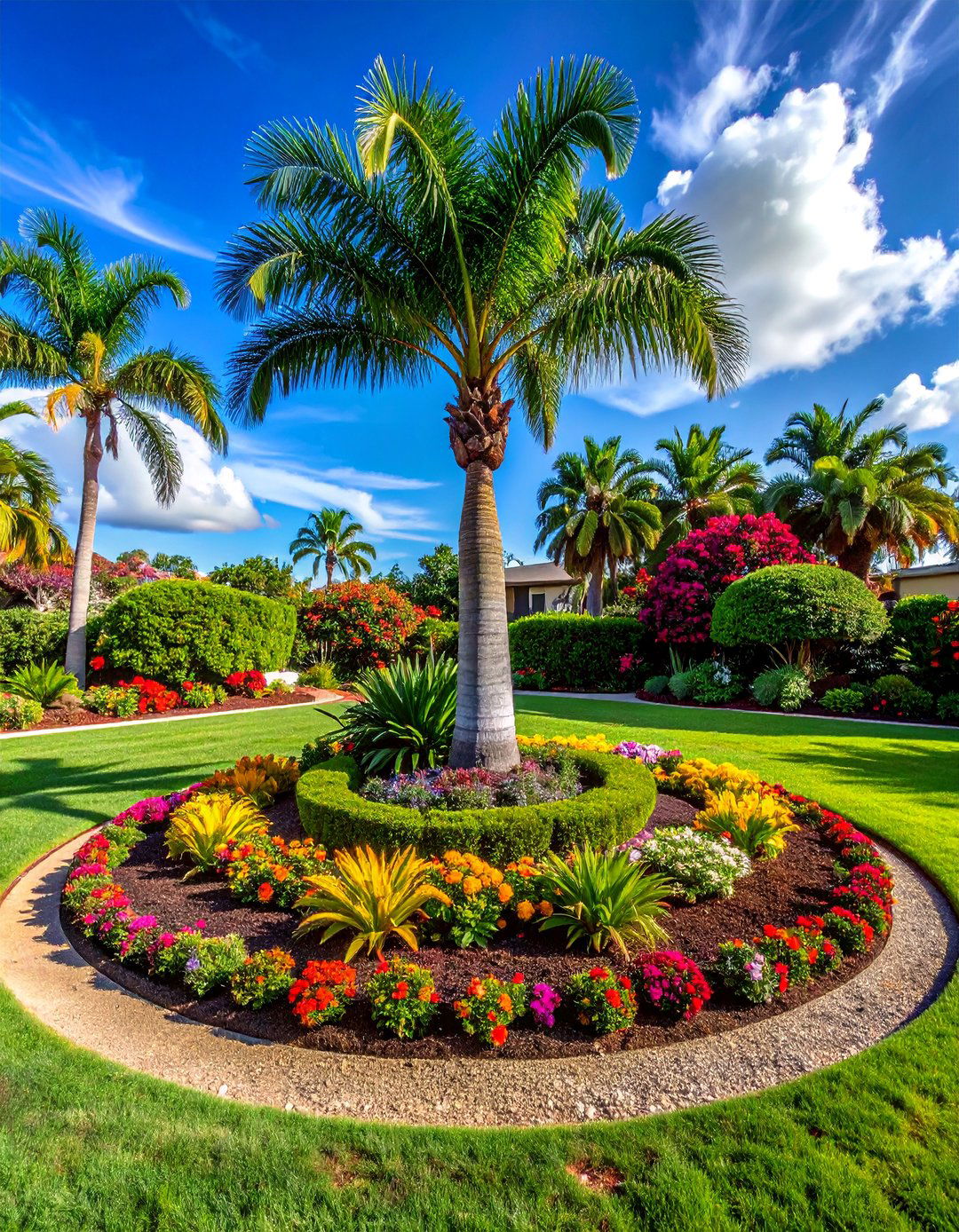 Circular Island Garden Bed - 30 Front Yard Palm Tree Landscape Design Ideas