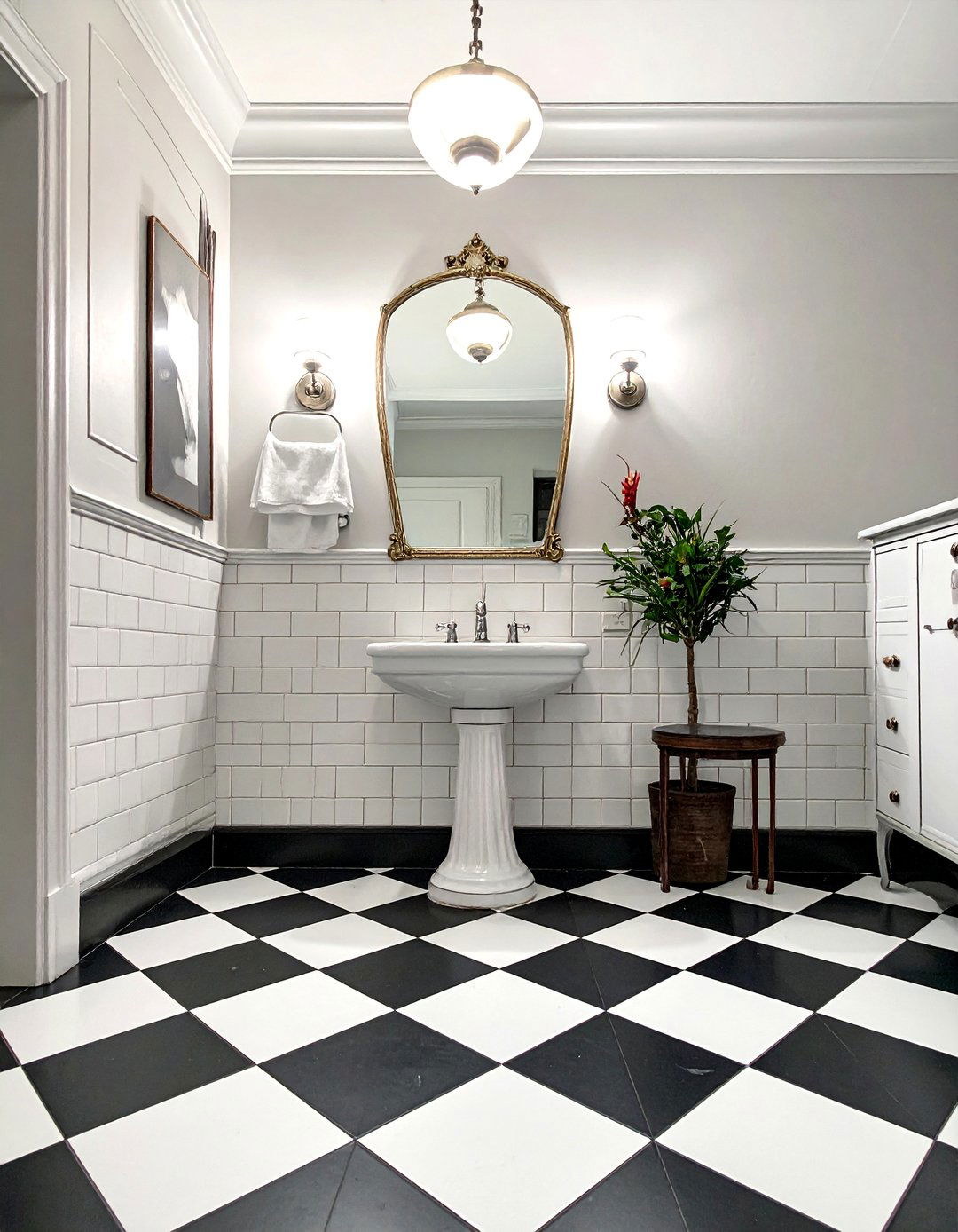 Classic Black and White Checkerboard Powder Room Floor Tile - 25 Powder Room Floor Tile Ideas for a Stunning Look
