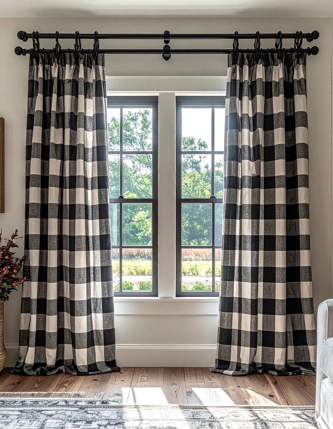 Classic Buffalo Check Farmhouse Curtains - 40 Farmhouse Window Treatment Ideas for a Cozy Home