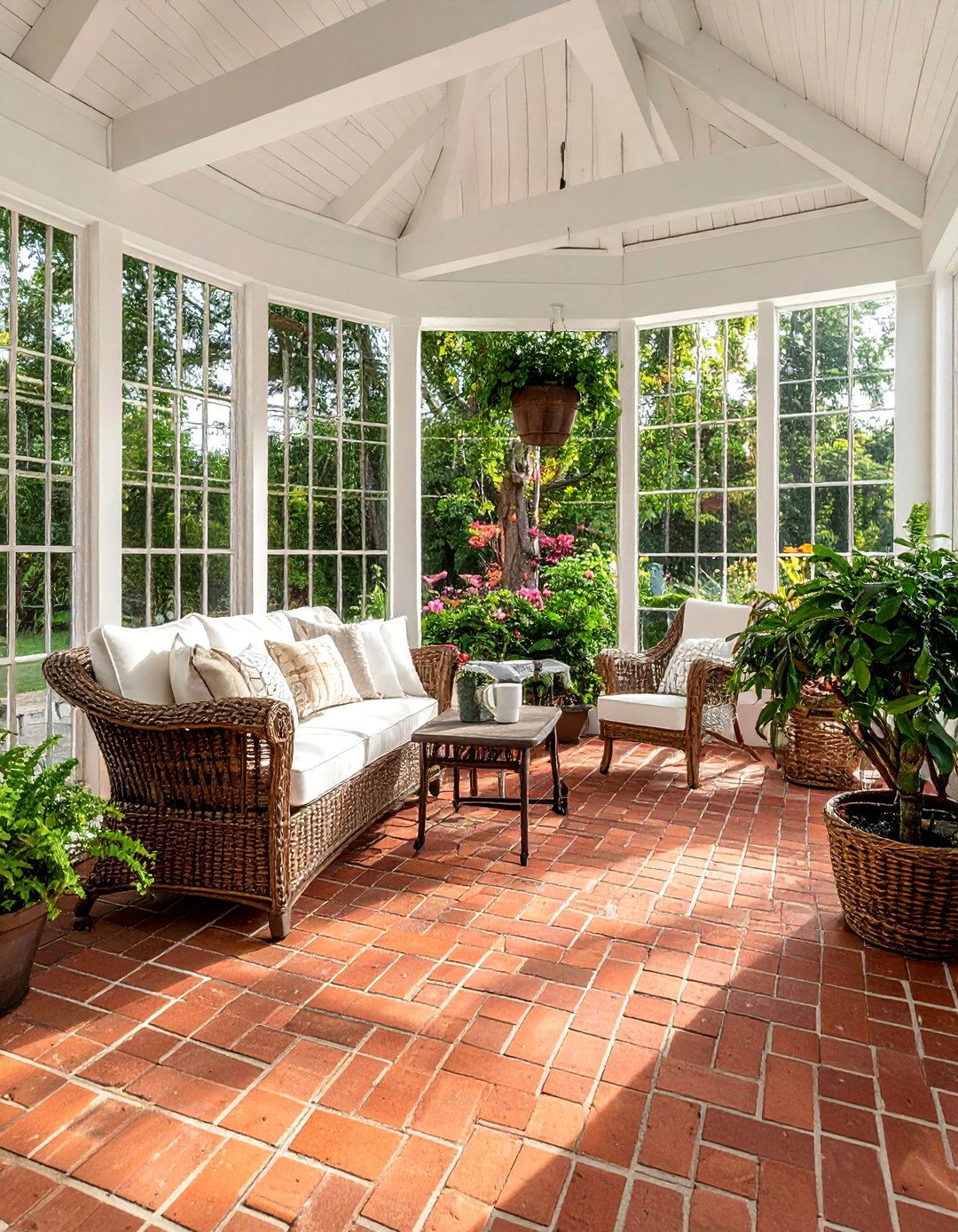 Classic Red Brick Floor Sunroom - 20 Brick Floor Sunroom Ideas for a Rustic Charm