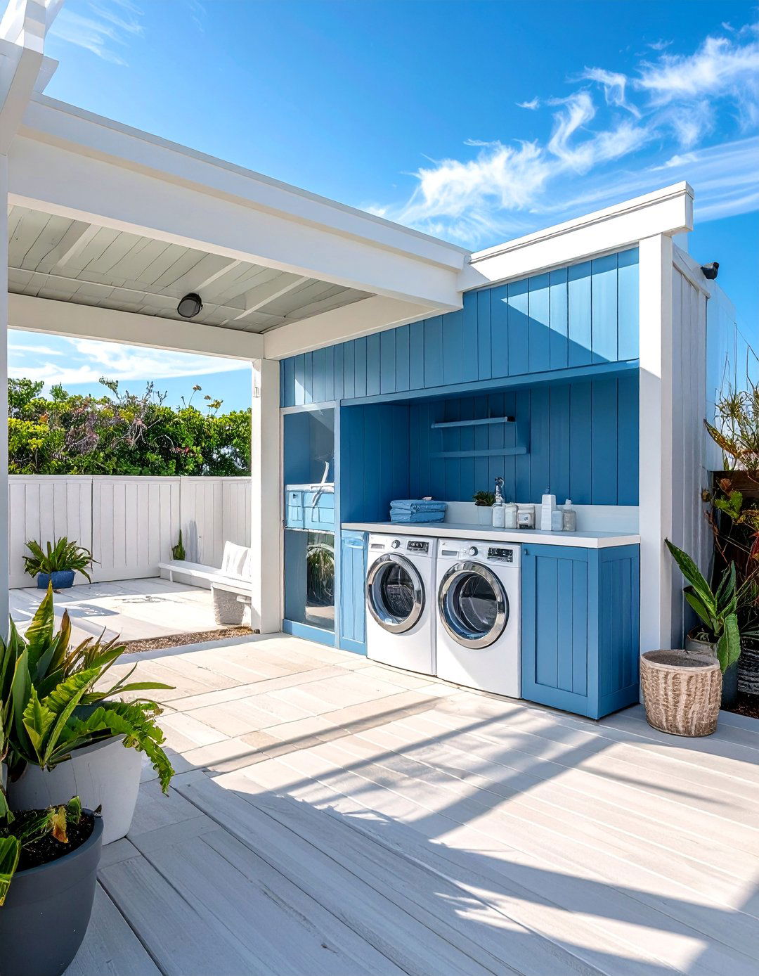 Coastal Beach House Outdoor Laundry Area - 30 Outdoor Laundry Room Ideas for Functionality