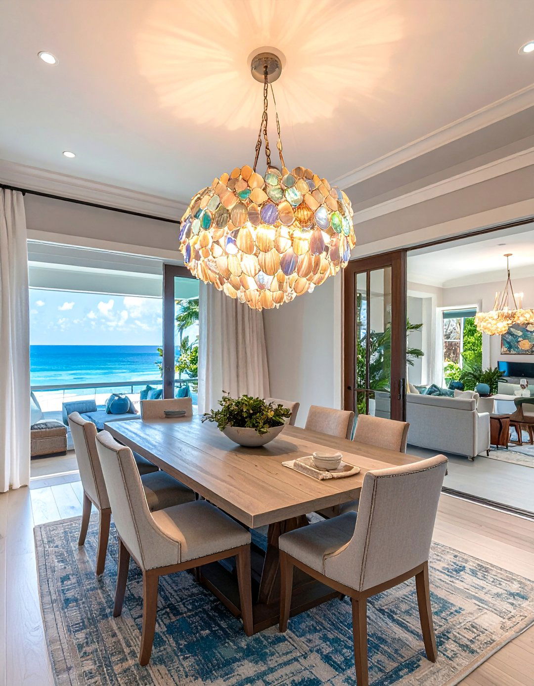 Coastal Dining Room with a Capiz Shell Chandelier - 20 Coastal Dining Room Ideas for a Beachy Vibe
