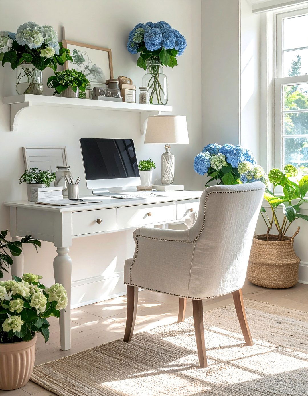 Coastal Grandmother Eclectic Home Office - 25 Eclectic Home Office Ideas for Creative Workspaces
